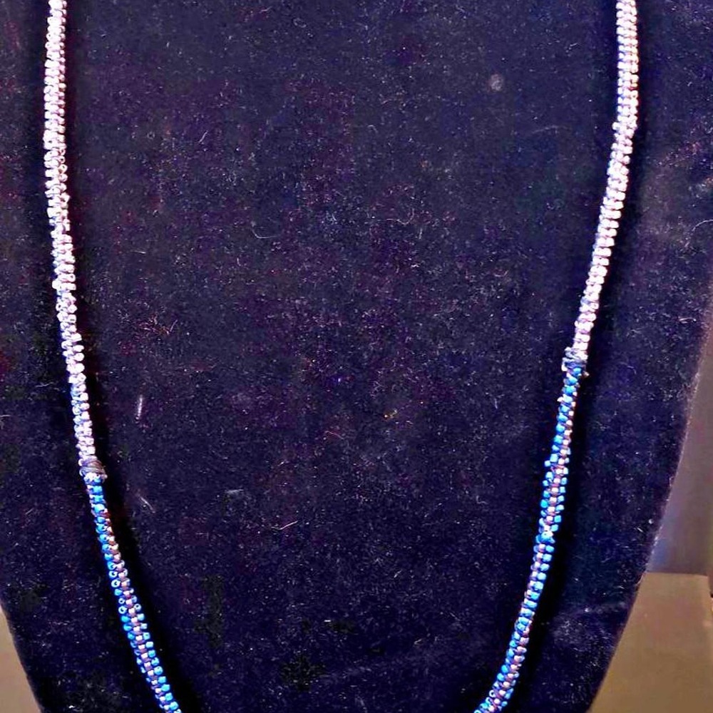 LOFT Mens Multi Strand Braided Seed Bead Necklace Turquoise Navy Silver Boho
